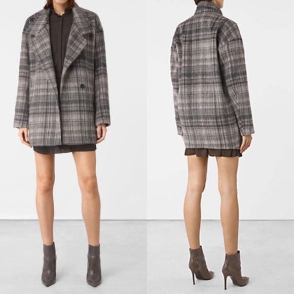 All Saints Meade Coat In Oat Check Wool sold - Picture 2 of 2